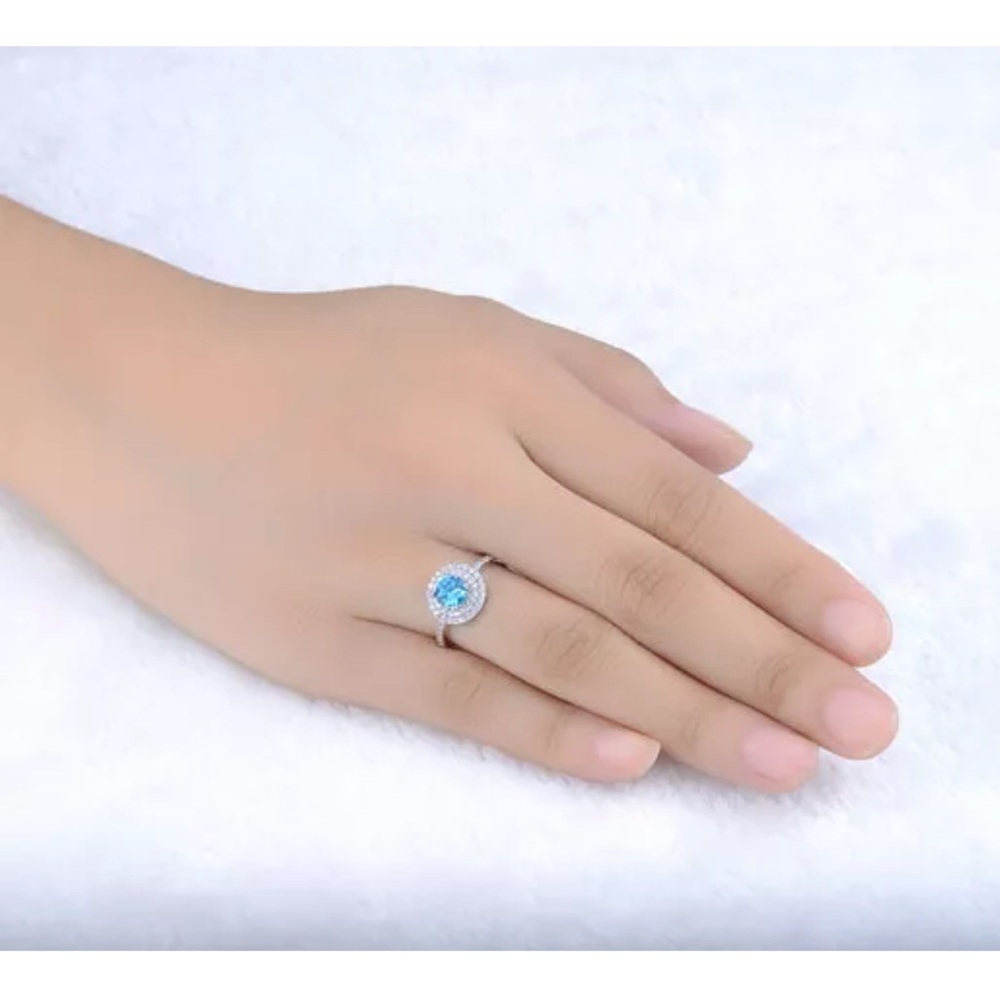 Elegant Women Round Cut Aquamarine 925 Silver Ring - Picture 3 of 3
